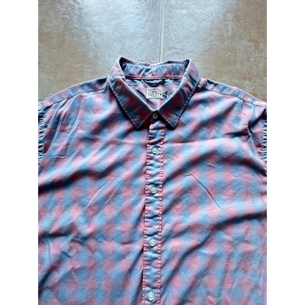 Faherty short sleeve Plaid shirt pink Cotton blend Men size XXL - Picture 3 of 9